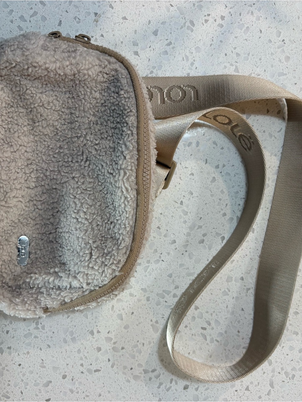 Lole Fleece Crossbody Bag in Light Beige / White